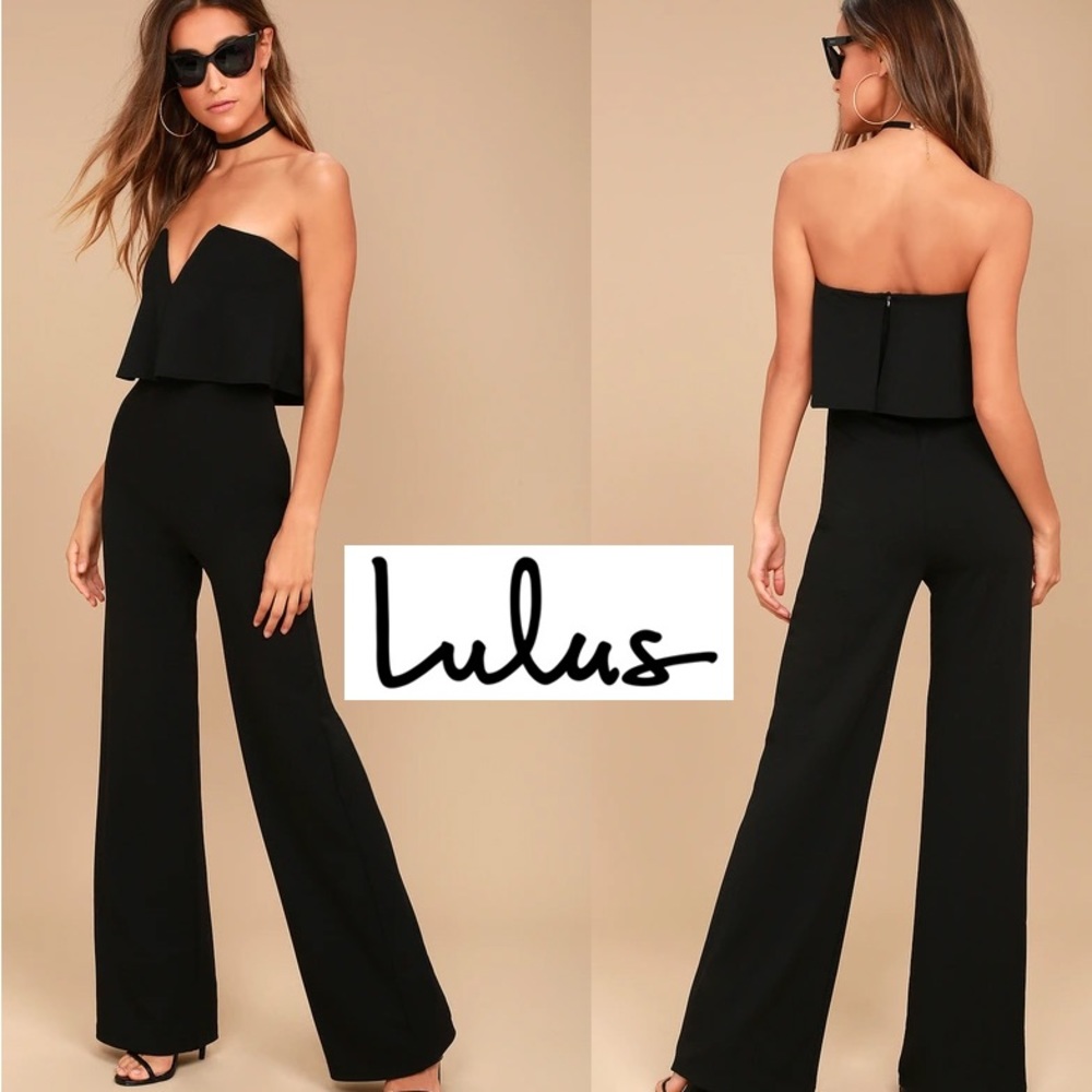 Lulus Power of Love Black Strapless Jumpsuit M